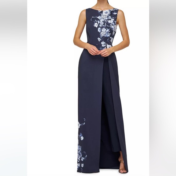 Kay Unger Esti Floral Stretch-Crêpe Walk-Thru Jumpsuit Size 12 NWT - Picture 2 of 10